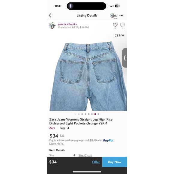 Zara Jeans Straight Leg High Rise Distressed Light Wash Grunge Y2K Women 4 - Picture 3 of 5